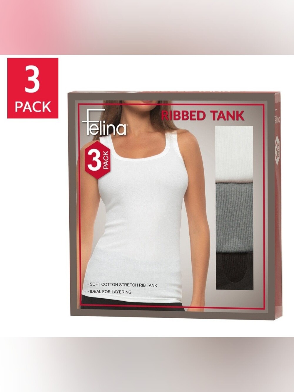 Felina Women's Ribbed Layering Tank Tops 3 Pack Size L New With Tags